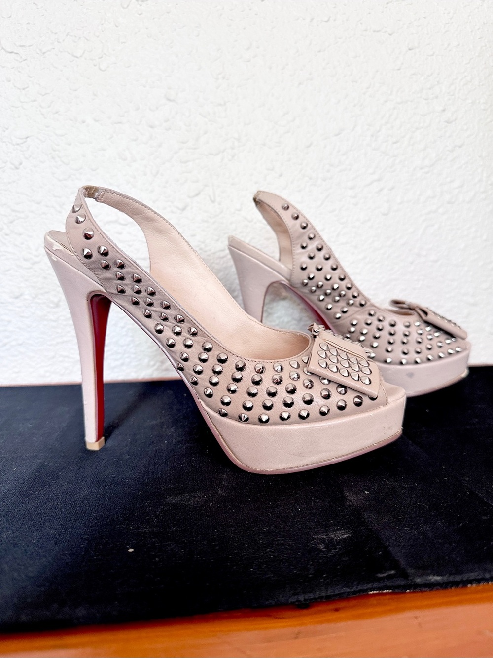 Studded Blush Pink Slingback Platform Heels